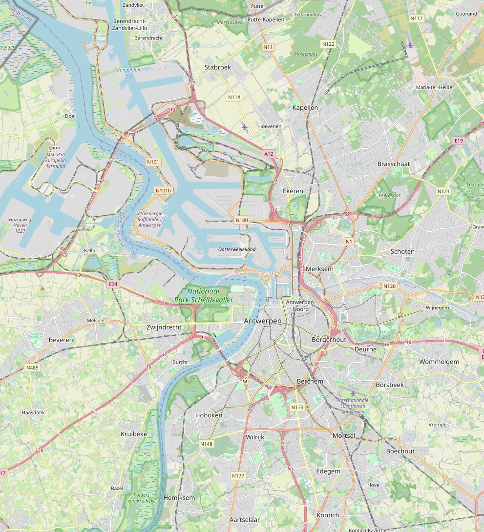 Kaart van Antwerpen en omgeving